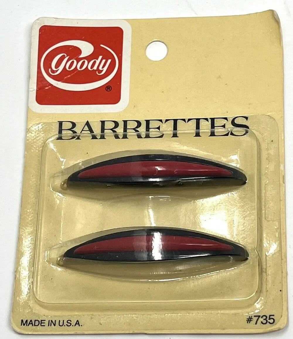 Vintage Goody Barrettes 2.5” Metal Clasp #735 BLACK RED 1982 NIP (2)